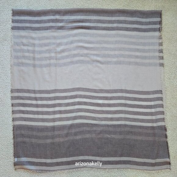 NWOT J. McLaughlin Wool & Cashmere Tissueweight Scarf Brown & Tan Stripe - Picture 10 of 13